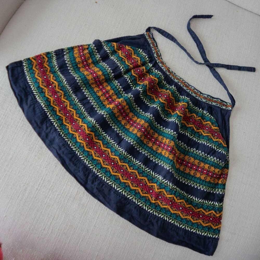Vintage Handmade Guatemalan Embroidered Tie Boho Retro Cottage Prairie Apron